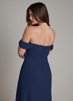 Azazie Ezria Bridesmaid Dresses Dark Navy A-Line Off the Shoulder Chiffon Dress image7