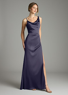 Azazie Samara Abiti da Damigella Abito Sirena in Raso Elasticizzato Plissettato Stormy image4