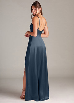 Azazie Sarella Brautjungfernkleider A-Linie mit Taschen Metallischer Satin Kleid Dunkelmarine image4