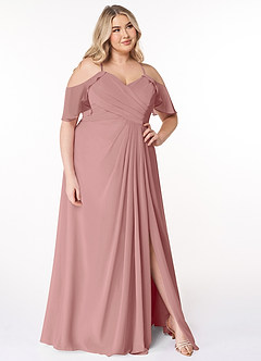 Azazie Dakota Bridesmaid Dresses Dusty Rose A-Line V-Neck Pleated Chiffon Dress image4