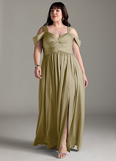 Azazie Lianne Bridesmaid Dresses Moss Green A-Line Off the Shoulder Stretch Satin Dress image3