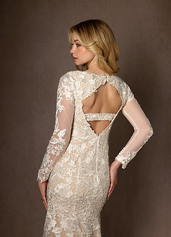 Azazie Dulce Amor Vestidos de novia Vestido de Blanco Diamante Nude de Tul de Corte Sirena con Encaje Cuello V image3