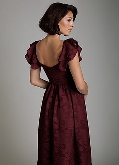 Azazie Anaya Bridesmaid Dresses Cabernet A-Line Ruched Floral Burnout Dress image6