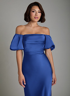 Azazie Lea Bridesmaid Dresses Royal Blue Mermaid Off the Shoulder Stretch Satin Convertible Dress image5