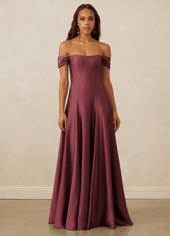 Christian Siriano Bridal for Azazie 1002 Bridesmaid Dresses Merlot A-Line Off the Shoulder Stretch Satin Convertible Dress image2