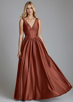 Azazie Delmie Brudtärnklänningar Klä av A-Linje i Stretch Satin Korsett Kastanjebrunt image1