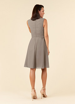 Azazie Theron Mother of the Bride Dresses Taupe A-Line V-Neck Pleated Chiffon Dress image2