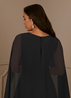 Azazie Isa Mother of the Bride Dresses Black A-Line V-Neck Pleated Chiffon Dress image6
