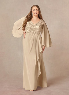 Azazie Perry Kleider für die Brautmutter Meerjungfrau-Linie V-Hals Spitze Chiffon Kleid Champagner image7
