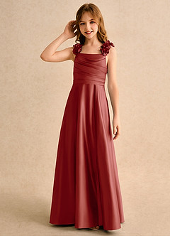Azazie Rosita Junior Formal Robe Demoiselle D'honneur Fillette Robe Trapèze en Mat Satiné Plissée Terracotta image6