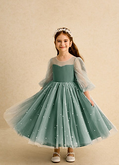 Azazie Trudy Flower Girl Dresses Dark Green Ball-Gown Sweetheart Neckline Tulle Dress image5