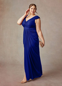 Azazie Lisolette Mother of the Bride Dresses Royal Blue Sheath Pleated Mesh Dress image11