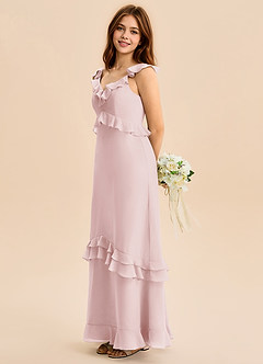 Azazie Tavie Junior Blushing Pink A-Line Ruched Chiffon Dress image6
