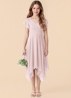 Azazie Janeaurelia Junior Blushing Pink A-Line Pleated Chiffon Dress image1