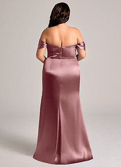 Azazie Saige Bridesmaid Dresses Vintage Mauve Sheath Off the Shoulder Metallic Satin Convertible Dress image10