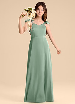 Azazie Everett Junior Agave A-Line Bow Stretch Satin Dress image4
