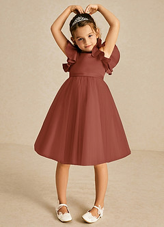 Azazie Kaeya Flower Girl Dresses Auburn A-Line Bow Tulle Dress image3