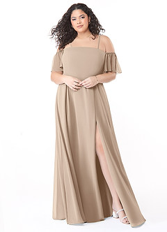 Azazie Sue Bridesmaid Dresses Taupe A-Line Off the Shoulder Chiffon Convertible Dress image5