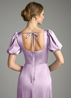 Azazie Fyona Bridesmaid Dresses Frosted Lilac A-Line Pleated Stretch Satin Dress image8