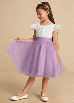 Azazie Vetty Flower Girl Dresses Ivory Wisteria A-Line Lace Tulle Dress image4