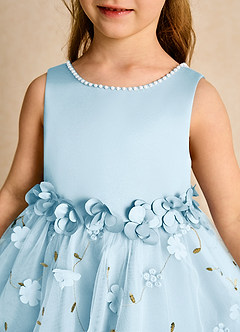 Azazie Starri Flower Girl Dresses Sky Blue Ball-Gown Beaded Matte Satin Dress image8