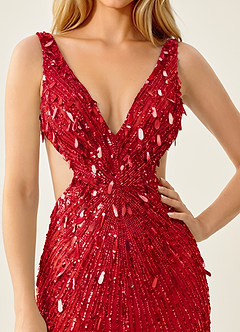 Viennejoie Red V-Neck Sequin Open Back Mini Dress image7