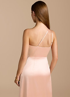 Azazie Trina Jurken voor bruidsmeisjes Jurk van Metaalachtig Satijn met A-Lijn One-Shoulder Rosé Goud image2