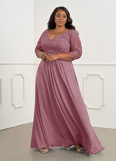 Azazie Hayek Mother of the Bride Dresses Vintage Mauve A-Line V-Neck Lace Chiffon Dress image6