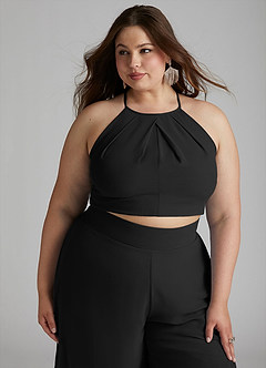 Azazie Kenzi Abiti da Damigella Tuta in Chiffon Plissettato Nero image11