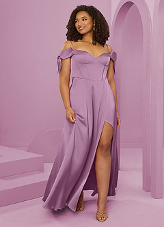 Barbie ♥ Azazie Bridesmaid Dresses Wisteria A-Line Off the Shoulder Stretch Satin Dress image10