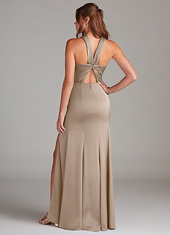 Azazie Rue Bridesmaid Dresses Taupe Mermaid Pleated Stretch Satin Dress image7