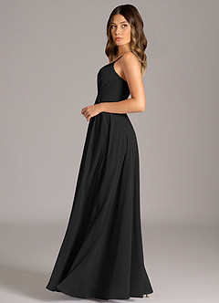 Azazie Amani At-home Try On Dresses Black A-Line Pleated Chiffon Dress image3