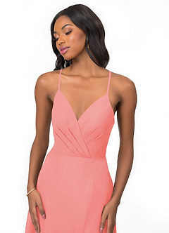 Azazie Everleigh Final Sale Coral A-Line Sweetheart Pleated Chiffon Dress image7