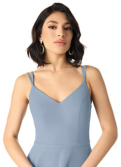 Azazie Janine Brautjungfernkleider A-Linie V-Hals Chiffon Kleid Staubblau image3