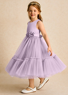 Azazie Miracle Flower Girl Dresses Frosted Lilac A-Line Bow Matte Satin Dress image3