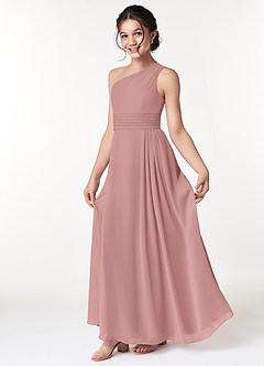 Azazie Cleo Junior Dusty Rose A-Line Pleated Chiffon Dress image3