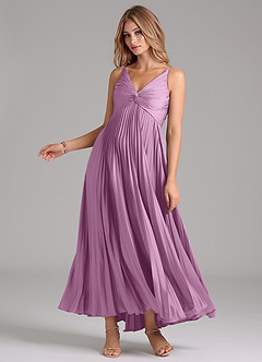 Azazie Raychelle Bridesmaid Dresses Wisteria A-Line Pleated Stretch Satin Dress image3
