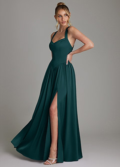 Azazie Francis Bridesmaid Dresses Pine A-Line Corset Stretch Satin Dress image5