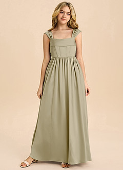 Azazie Hattie Junior A-Linie Plissee Stretch-Satin Kleid Moosgrün image8