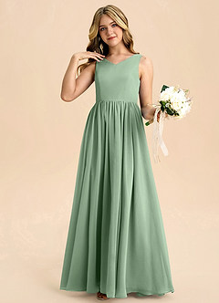 Azazie Hathaway Junior Vestido de Matcha de Gasa de Corte en A con Lazo image5