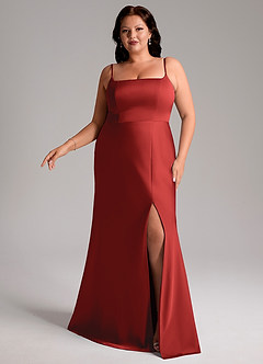 Azazie Lidia Abiti da Damigella Abito Sirena in Raso Elasticizzato Spacco Laterale Melograno image3