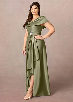 Azazie Branford Mother of the Bride Dresses Pistachio A-Line Pleated Stretch Satin Dress image11