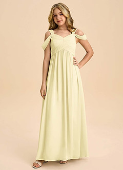Azazie Lianne Junior Lemon Sorbet A-Line Off the Shoulder Chiffon Dress image3