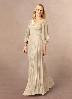 Azazie Zahara Mother of the Bride Dresses Champagne A-Line V-Neck Pleated Chiffon Dress image3