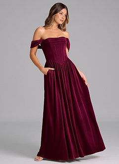 Azazie Hattie Bridesmaid Dresses Cabernet A-Line Ruched Velvet Dress image3
