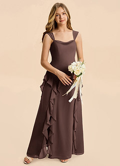 Azazie Sloane Junior A-Linie Herzausschnitt Chiffon Kleid Ganache image3