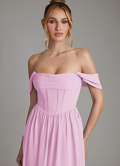 Azazie Caterina Bridesmaid Dresses Candy Pink A-Line Corset Chiffon Dress image8