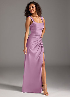 Azazie Jesaphine Bridesmaid Dresses Wisteria Sheath Bow Stretch Satin Dress image7
