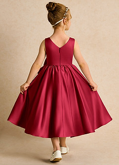 Azazie Hermia Blumenmädchenkleider A-Linie ärmellos Matte Satin Kleid Scharlachrot image2
