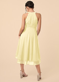 Azazie Linna Junior Lemon Sorbet A-Line Pleated Chiffon Dress image2
